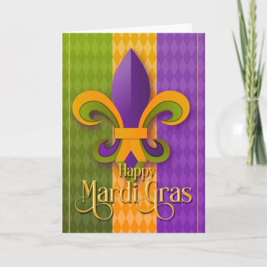 Mardi Gras Wenskaart, Mardi Gras Fleur de Lis Kaart (Voorkant)