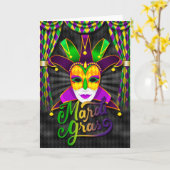 Mardi Gras Wenskaart, Mardi Gras Jester Masker Kaart (Gele Bloem)