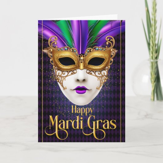 Mardi Gras Wenskaart, Mardi Gras Masker Kaart (Voorkant)