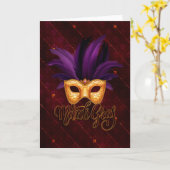 Mardi Gras Wenskaart, Mardi Gras Masker Kaart (Gele Bloem)