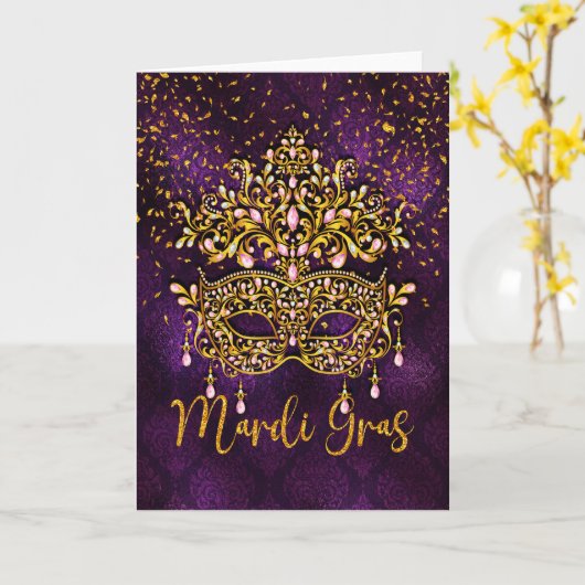 Mardi Gras Wenskaart, Mardi Gras Masker Kaart (Gele Bloem)