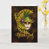 Mardi Gras Wenskaart, Mardi Gras Masker Kaart (Gele Bloem)