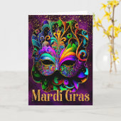 Mardi Gras Wenskaart, Mardi Gras Masker Kaart (Gele Bloem)