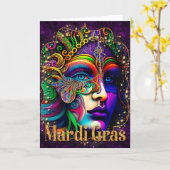 Mardi Gras Wenskaart, Mardi Gras Masker Kaart (Gele Bloem)