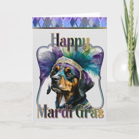 Mardi Gras Wenskaart, Mardi Gras Rottweiler Kaart (Voorkant)