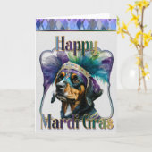 Mardi Gras Wenskaart, Mardi Gras Rottweiler Kaart (Gele Bloem)