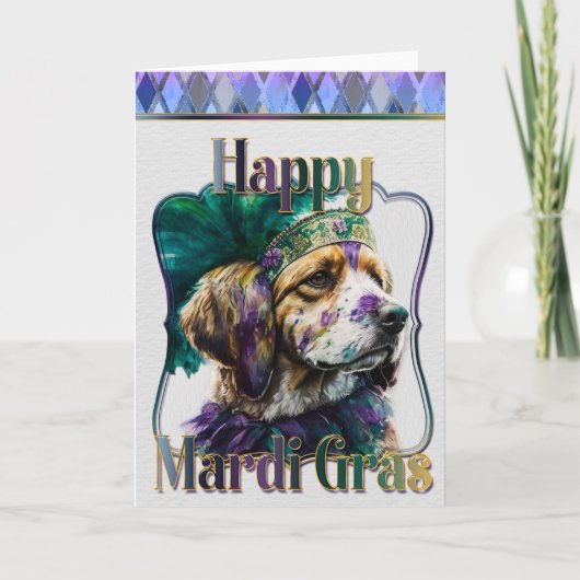 Mardi Gras Wenskaart, Mardi Gras Spaniel Kaart (Voorkant)