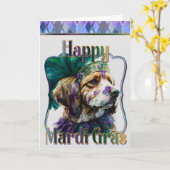Mardi Gras Wenskaart, Mardi Gras Spaniel Kaart (Gele Bloem)
