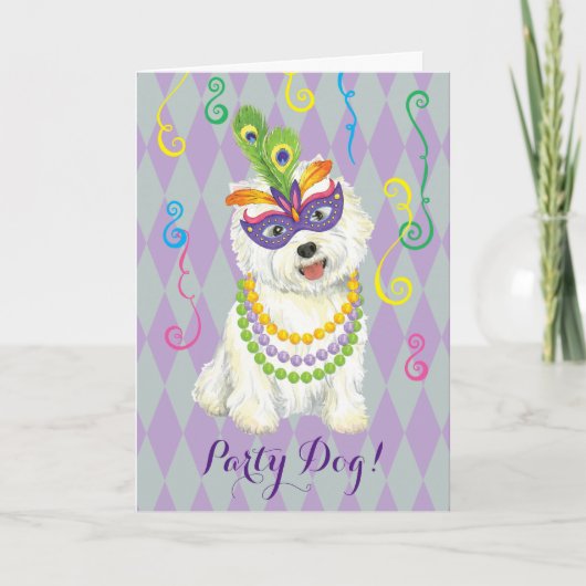 Mardi Gras Westie Kaart (Voorkant)