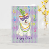 Mardi Gras Westie Kaart (Gele Bloem)