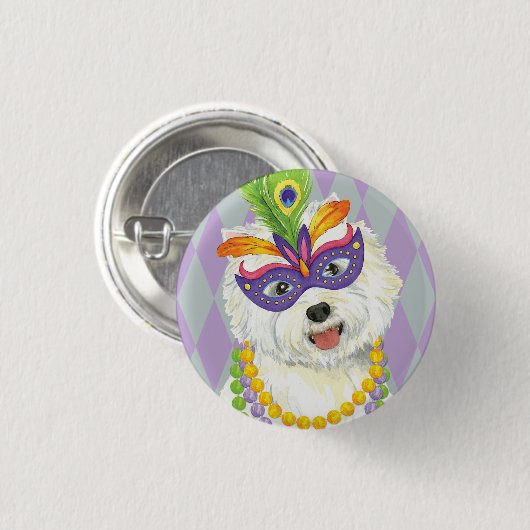 Mardi Gras Westie Ronde Button 3,2 Cm (Voorkant /achterkant)