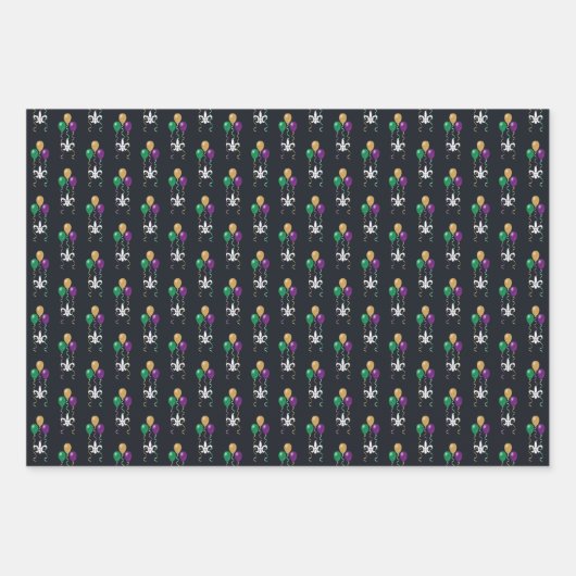 Mardi Gras White FleurDeLis-ballonnen op grafiet Inpakpapier Vel (Voorkant)