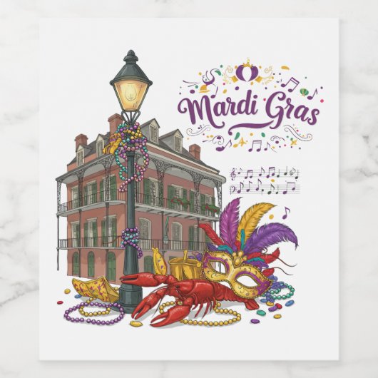 Mardi Gras Wijn Etiket (Enkel label)