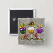 Mardi Gras wijnglazen en rivierkreeften Vierkante Button 5,1 Cm (Voorkant /achterkant)