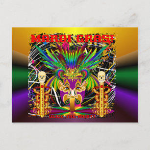 Mardi Gras Witch Doctor-Skull V-3-T Briefkaart