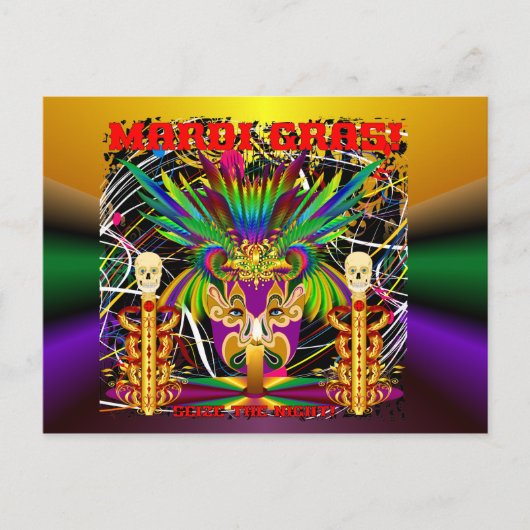 Mardi Gras Witch Doctor-Skull V-3-T Briefkaart (Voorkant)