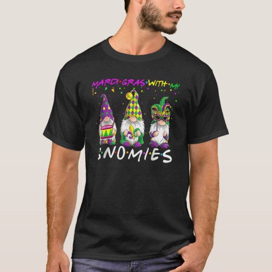 Mardi Gras With My Gnomies Three Gnome Mask Beads T-shirt (Voorkant)
