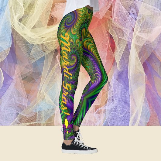 Mardi Gras Womens Leggings Paarse groene reuzen