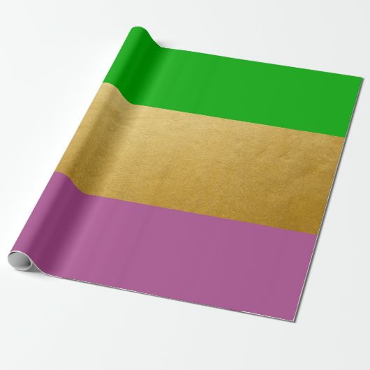 Mardi Gras Wrapping Groen Paarse Goud Geel Cadeaupapier (Uitgerold)