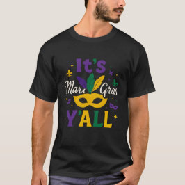 Mardi Gras Y’all Feathered Mask Carnival Bold  T-shirt