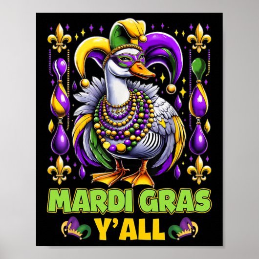Mardi Gras Y'all Duck Fleur-de-lis Parade Carnaval Poster (Voorkant)