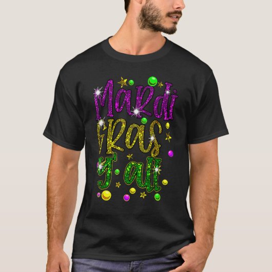 Mardi Gras Y'all Galveston Fun Cute Beads And Mask T-shirt (Voorkant)