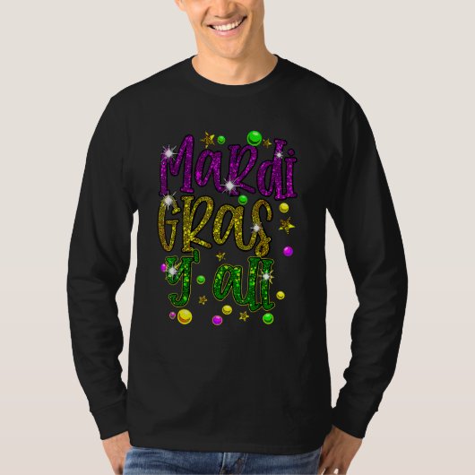 Mardi Gras Y'all Galveston Pret Fun Kralen En Mask T-shirt (Voorkant)
