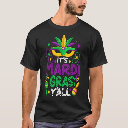 Mardi Gras Yall Tshirt Mardi Gras Party Masker C (Voorkant)