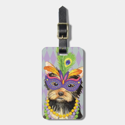 Mardi Gras Yorkie Bagagelabel (Voorkant verticaal)