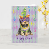 Mardi Gras Yorkie Kaart (Gele Bloem)