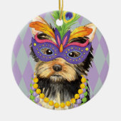 Mardi Gras Yorkie Keramisch Ornament (Voorkant)