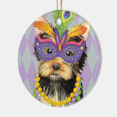 Mardi Gras Yorkie Keramisch Ornament (Links)