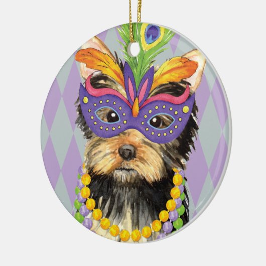 Mardi Gras Yorkie Keramisch Ornament (Links)