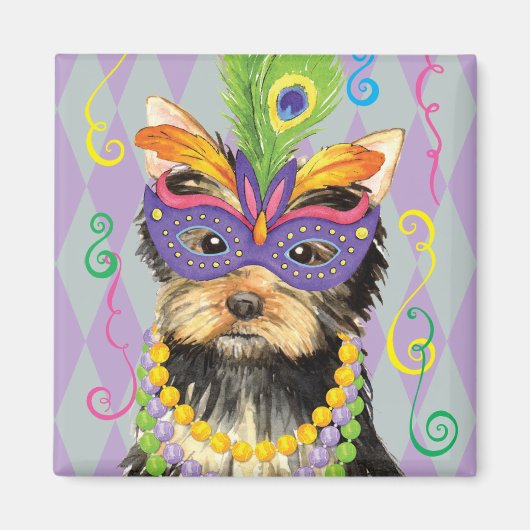 Mardi Gras Yorkie Magneet (Voorkant)