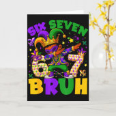 Mardi Gras Zes Zeven 67 Bruh Meme Dabbing Kabouter Kaart (Gele Bloem)