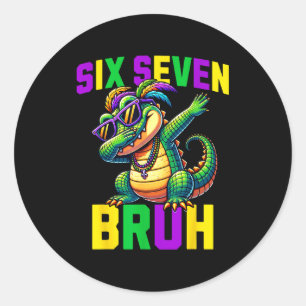 Mardi Gras Zes Zeven Bruh Mardigator Alligator 67 Ronde Sticker