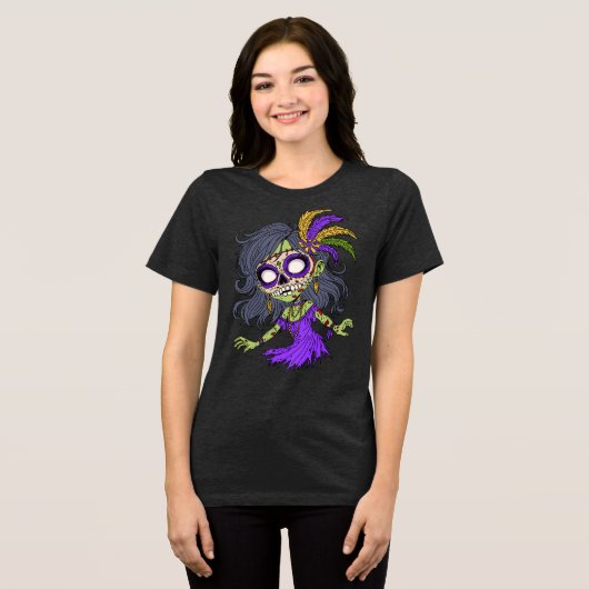 Mardi Gras Zombie Tri-Blend Shirt (Voorkant volledig)