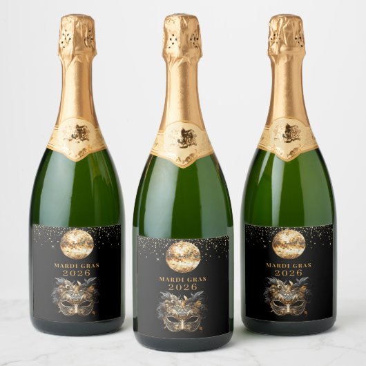 Mardi Gras Zwart Goud Glitter Feest Sparkling Wijnetiket (Flessen)