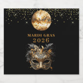 Mardi Gras Zwart Goud Glitter Feest Sparkling Wijnetiket (Enkel label)