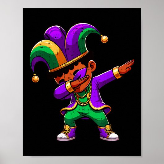 Mardi Gras Zwart Jongens Dabbing Grappige Outfit J Poster (Voorkant)