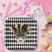 Mardi Gras Zwart & Wit Diamant Papieren Bordje (Feest)