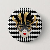 Mardi Gras Zwart & Wit Diamant Ronde Button 5,7 Cm (Voorkant)