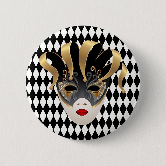 Mardi Gras Zwart & Wit Diamant Ronde Button 5,7 Cm (Voorkant)