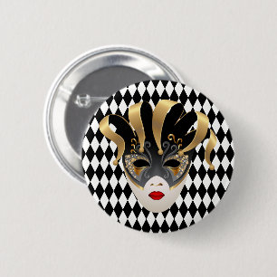 Mardi Gras Zwart & Wit Diamant Ronde Button 5,7 Cm