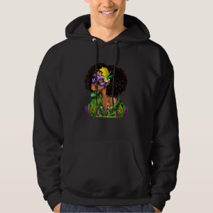 Mardi Gras Zwarte Vrouw Krullend Haar Knipogend Oo Hoodie