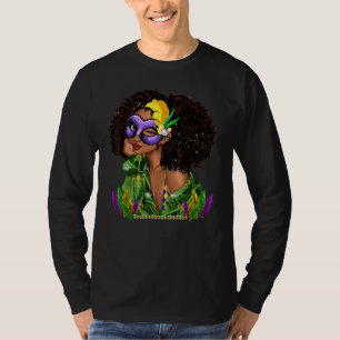 Mardi Gras Zwarte Vrouw Krullend Haar Knipoog Oogm T-shirt