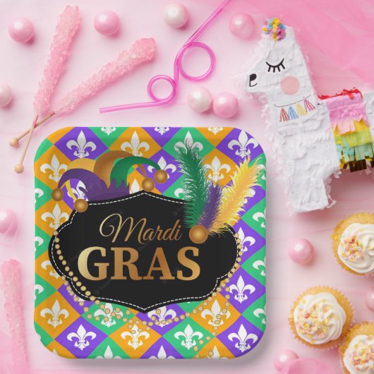 Mardi Grass Fleur de Lis Papieren Bordje (Feest)
