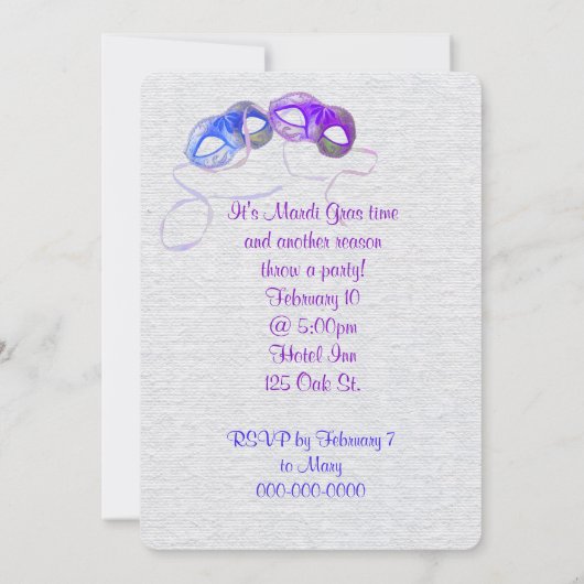 Mardi Grass Party Uitnodigen Kaart (Achterkant)