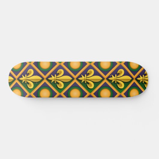 Mardi grass patroon met gouden fleur-de-lis persoonlijk skateboard (Horizontaal)