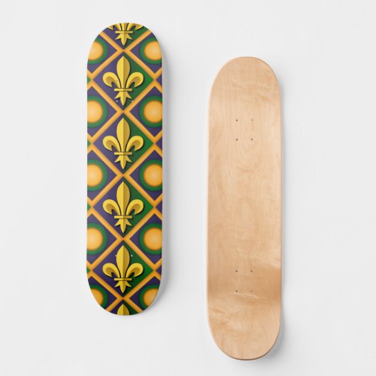 Mardi grass patroon met gouden fleur-de-lis persoonlijk skateboard (Voorkant)